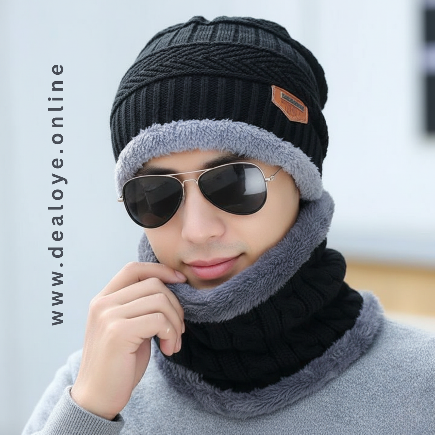 Casual Wool Winter Beanie Cap Scarf - 2 Pcs