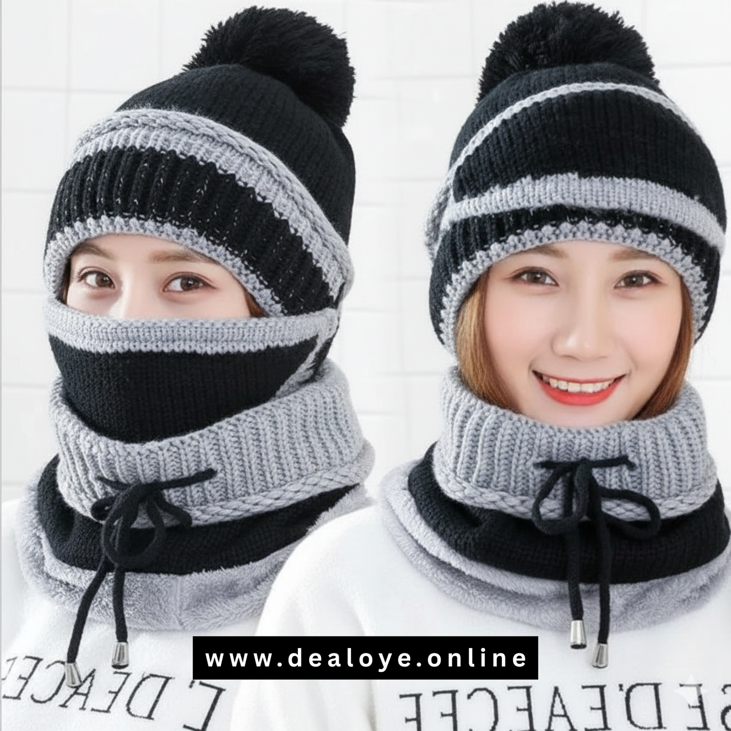 3 Pcs Set - Wool Plain Beanie, Mask and Neck Warmer