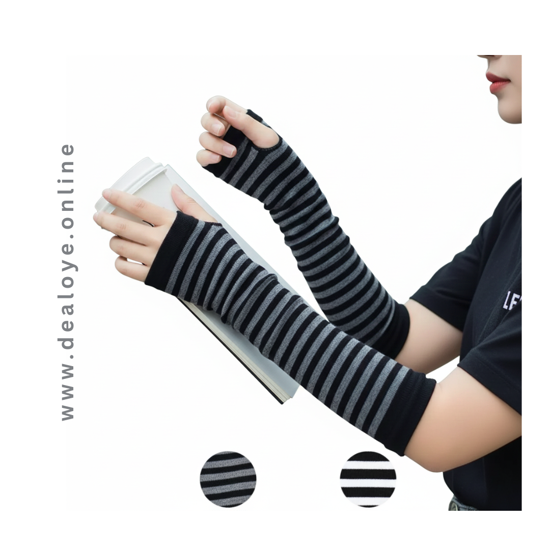 Wool Arm Sleeve Thumb Hole - 2 Pcs Set in Black & Grey for Ultimate Warmth