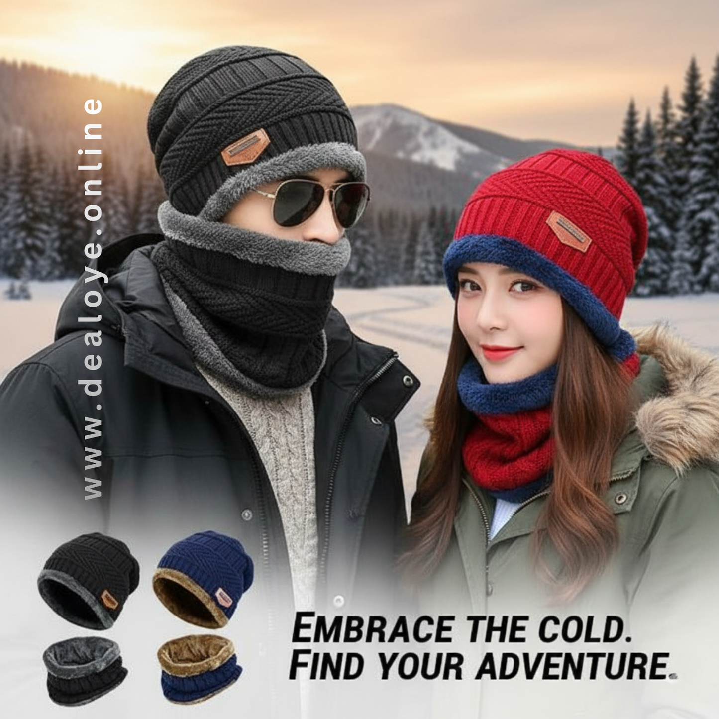 Casual Wool Winter Beanie Cap Scarf - 2 Pcs