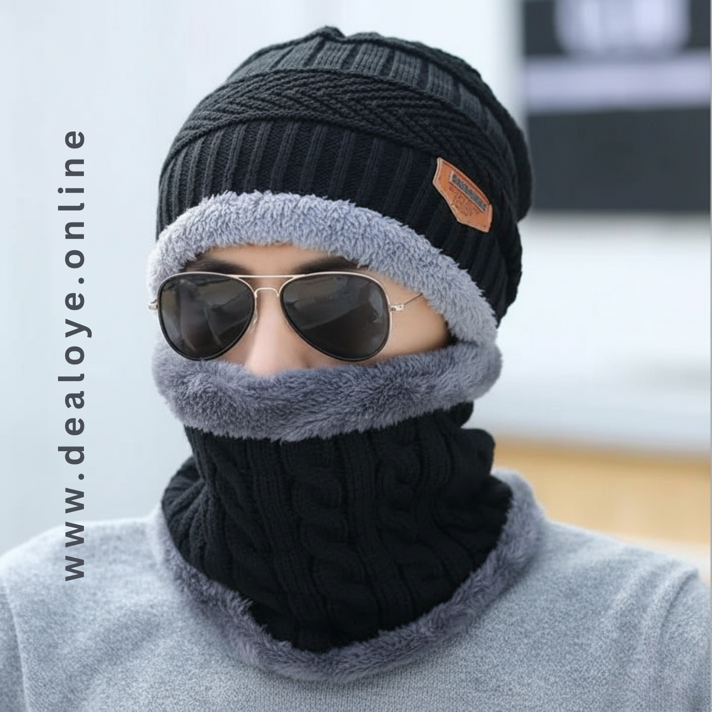 Casual Wool Winter Beanie Cap Scarf - 2 Pcs