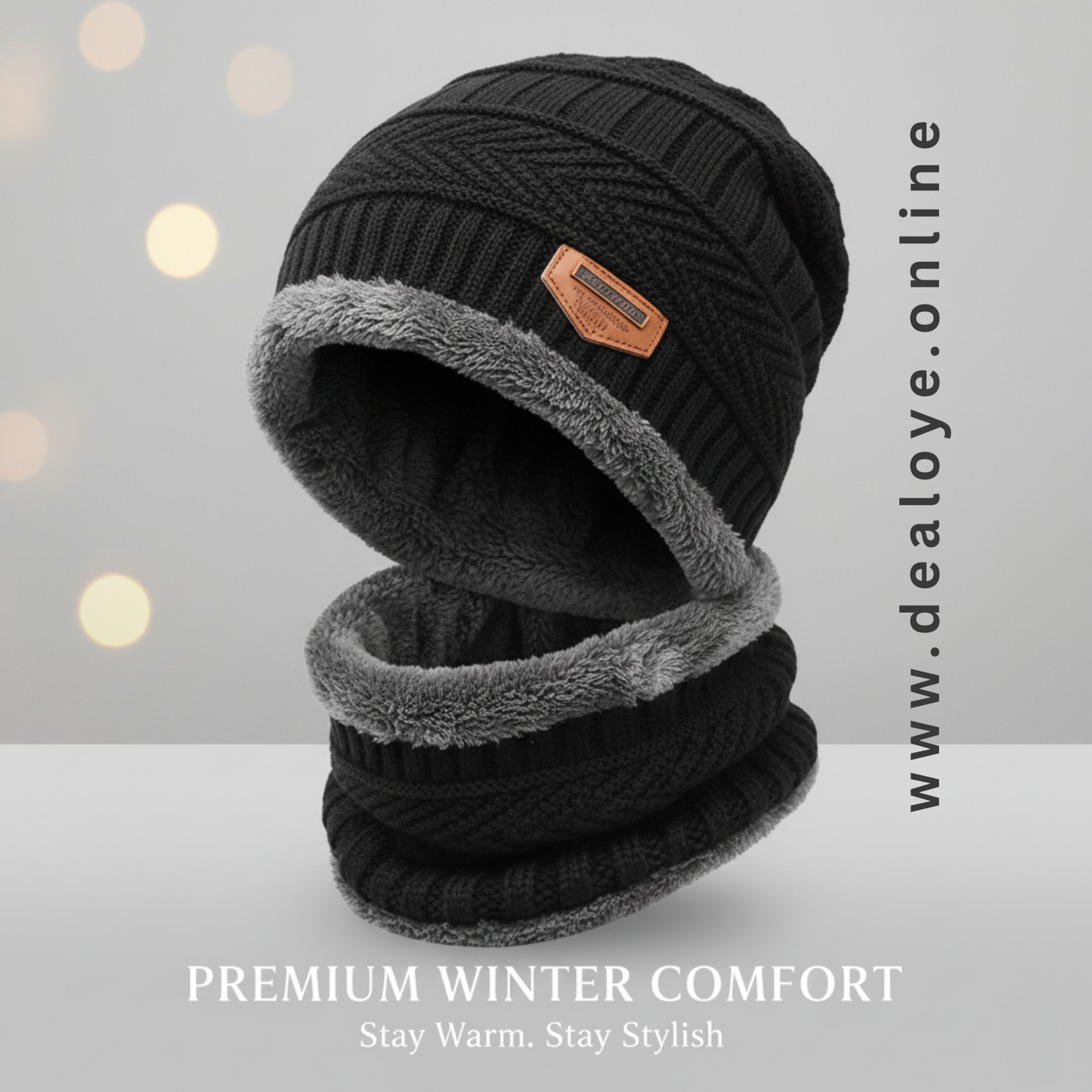 Casual Wool Winter Beanie Cap Scarf - 2 Pcs