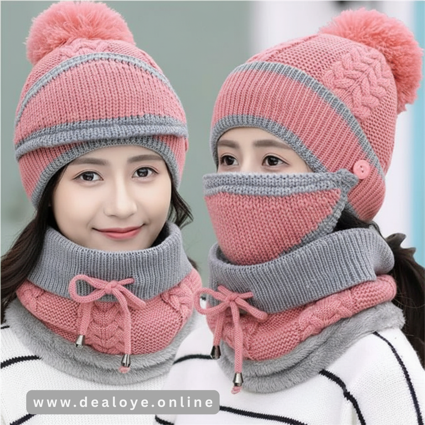 3 Pcs Set - Wool Plain Beanie, Mask and Neck Warmer