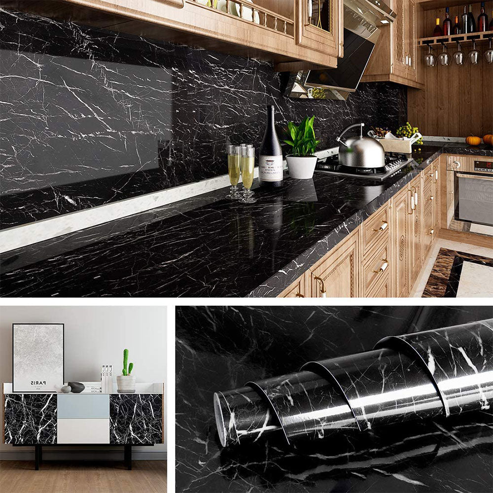 (Pack of 5) Self Adhesive Black  Marble Sheet for Kitchen / Waterproof Anti Oil & Heat Resistant Wallpaper Sheet (2 Feet x 6.5 feet)